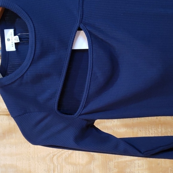 Socialite NWT Navy Blue Long Sleeve Cutout Ribbed Tee Dress Size XS - Picture 2 of 7